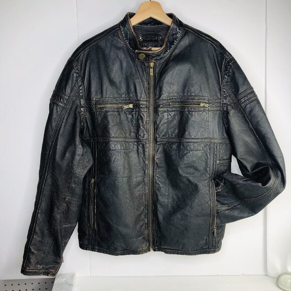 Wilson's Leather Brown Bomber Motorcycle Jacket Distressed Men Sz L Plaid Lining